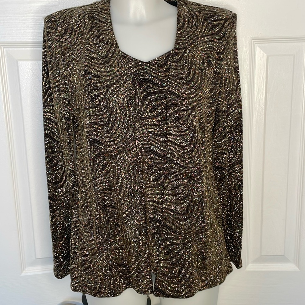 R&M RICHARDS BROWN METALLIC 2 PIECE OPEN FRONT JACKET BUILT IN TANK SHELL SZ 10